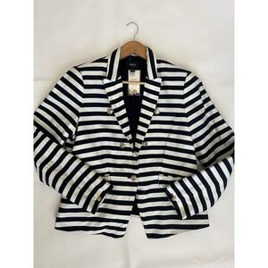 MNG By Mango NWT Linen Blend Striped Navy Blazer Jacket Blazer Nautical **READ